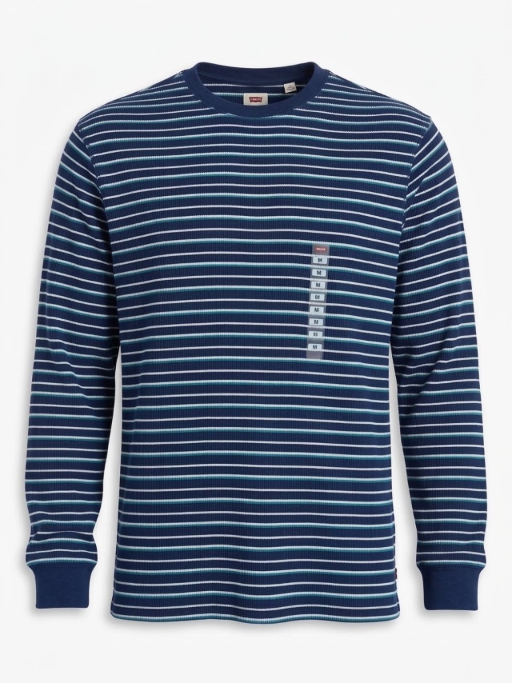 Levi's Men's Striped Thermal Long Sleeve Crewneck Shirt Navy Blue White Size M